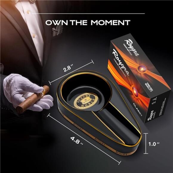 Cigar Ashtray, Handmade Gilt Ceramic Cigar Ashtray, Outdoor Cigar Accessories - Picture 2 of 7